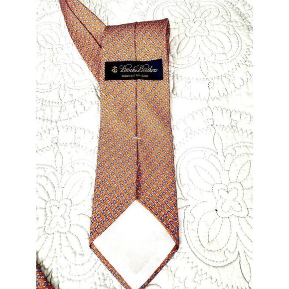 Brooks Brothers Classic Necktie in Orange w/Light Blue Equestrian Bit Print /EUC - Picture 3 of 5